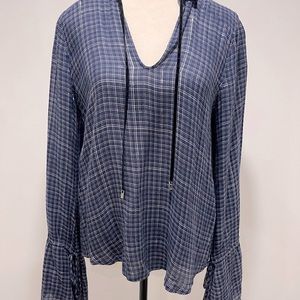 Paige blue blouse with silver stitching